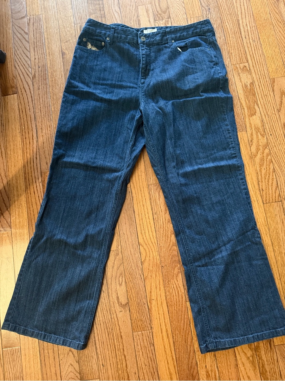 Christopher & Banks Dark Indigo Wide-Leg Jeans Embroidered Pockets Stretch
